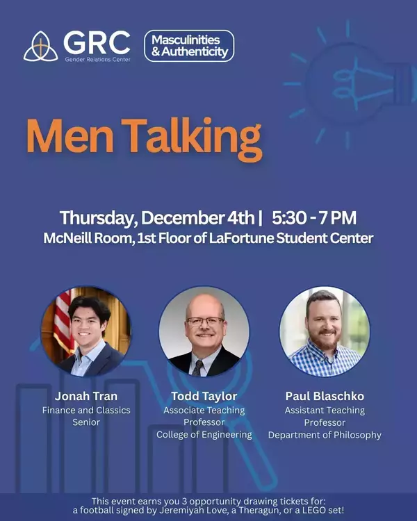 GRC Men Talking, Fall 2025. Molly Kolar, GRC Graphic Designer.